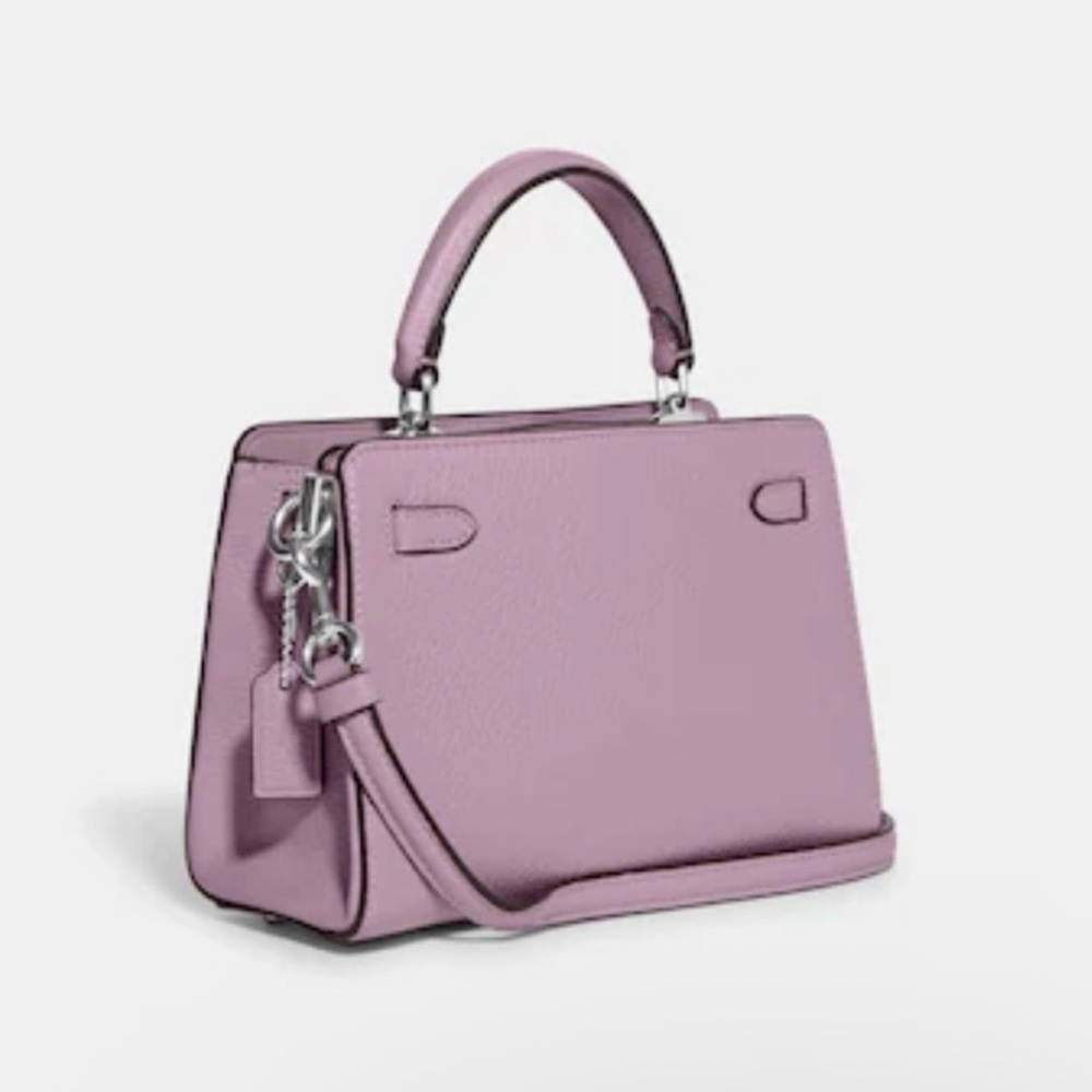 Coach Mini Lane Top Handle In Signature Canvas in Silver/Light Khaki/Ice Purple - Picture 4 of 8